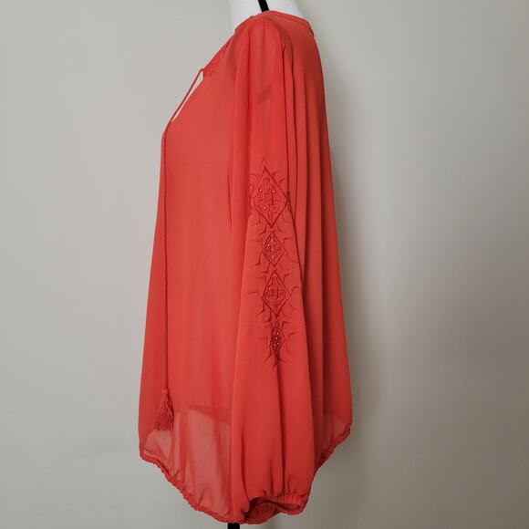 EUC Lane Bryant 18/20 Boho Peasant Beaded Embroidered Tasseled Sheer Blouse - Picture 7 of 15